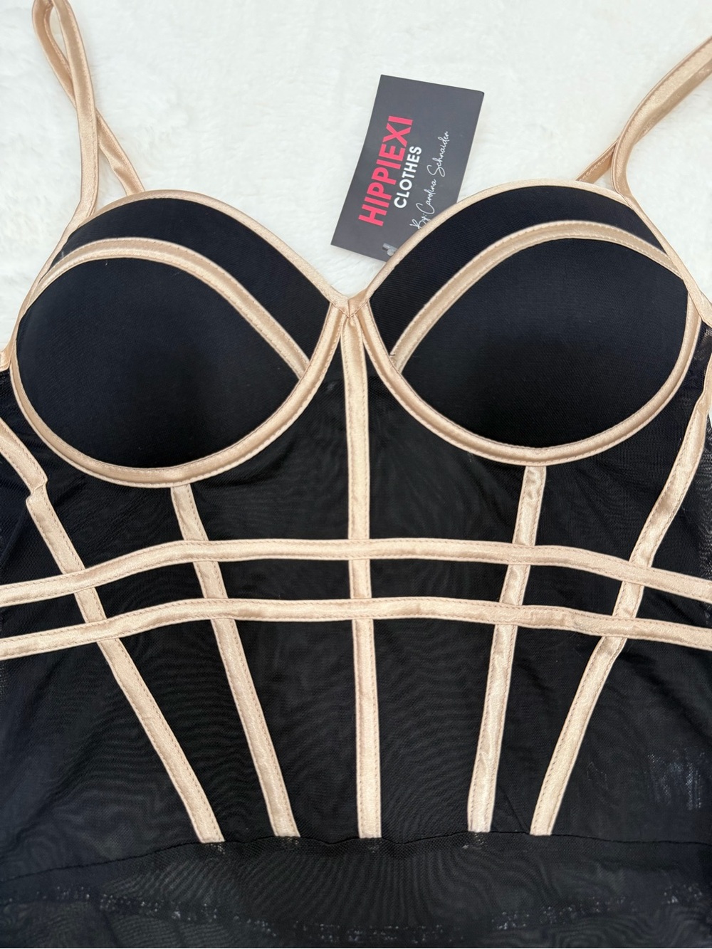 Iris Black & Nude Mesh Bustier Bodysuit